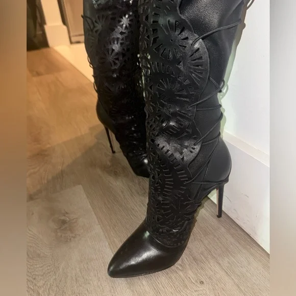 Alexandre Birman Black Lace Over-the-Knee Boots - Picture 2 of 4